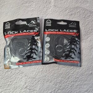 Lock Laces Original Black Elastic No-Tie Shoelaces 2 Pack New Adjustable Tension